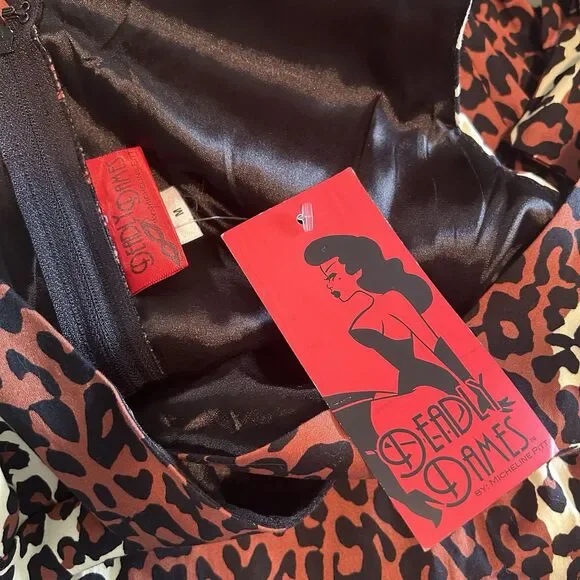 Deadly Dames Women's Tie Me Up Dress Animal Print Flare Size M - Picture 8 of 9